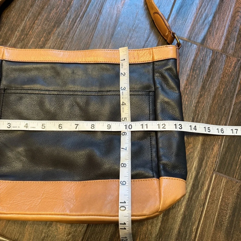 Margot black tan Colorblock Supple Leather Shoulder Bag Soft Slouchy Classic
